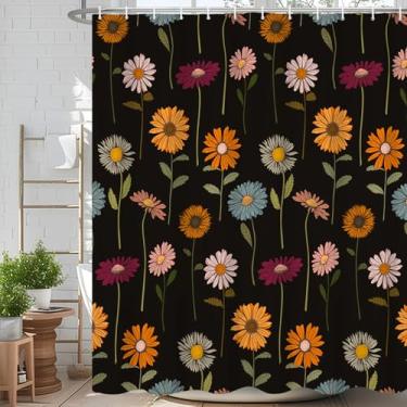 Imagem de Velaequezii Cortina de chuveiro com flores de margaridas desabrochando vintage estampa floral impermeável tecido lavável banheiro decoração de banheira conjunto de cortina de chuveiro com ganchos 182