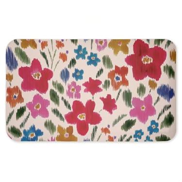 Imagem de Tapete de chão antifadiga Boho Ikat Flowers, ergonômico acolchoado para cozinha e tapete de pé com suporte antiderrapante, tapete confortável ecológico, design por Heather Mclaughlin, 76 cm x 45 cm