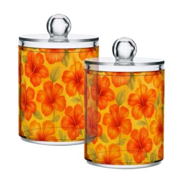Imagem de Qilmy Pacote com 2 suportes Qtip com estampa floral tropical, frascos de boticário de 400 ml, vasilha organizadora de banheiro para cotonetes, bolas de algodão, almofadas de maquiagem, fio dental