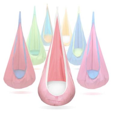 Imagem de Cadeira infantil para pendurar em ambientes internos e externos, macia e segura com alta capacidade de peso, fácil instalação, perfeita para quarto, jardim, sala de jogos (rosa)