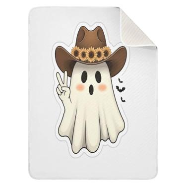 Imagem de Qilmy Cobertor de bebê fofo Halloween Boo 76 x 101 cm, cobertor infantil de algodão macio para meninos e meninas, cobertor leve e quente para bebês de berço, carrinho de bebê, soneca, recém-nascido