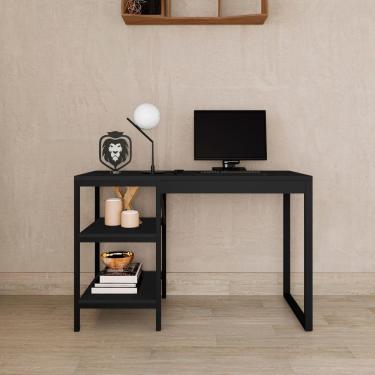 Imagem de Mesa Para Computador Estilo Industrial Office Com Prateleira Slim Preto
