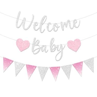 Imagem de Blopee Prestrung Faixa de boas-vindas de bebê para decoração de chá de menina prata rosa floco de neve inverno país das maravilhas decorações de chá de bebê suprimentos de festa