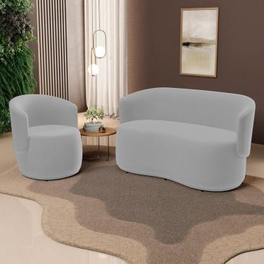 Imagem de Kit Poltrona E Namoradeira Aisha Orgânica Veludo Cinza Claro - Desk Design