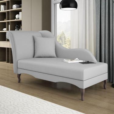 Imagem de Divã Recamier Chaise Longue Valentina Clássico Com Pés De Madeira Veludo Cinza Claro - Desk Design
