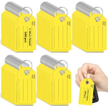 Imagem de 500 etiquetas de chave vermelhas com etiquetas etiquetas de papel branco com anéis 3,3 x 6,9 cm etiquetas de chaveiro para escrever em massa etiquetas de etiquetagem de bagagem para marcadores de