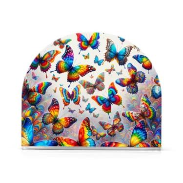 Imagem de Porta-guardanapos de tecido borboleta tie dye, suporte de guardanapo de coquetel acrílico para mesas, suporte de guardanapo de pé para jantar cozinha restaurante decoração de casa acessórios de bar