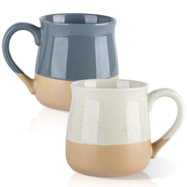 Imagem de GBhome Conjunto de 2 canecas de café de cerâmica, conjunto de canecas grandes feitas à mão de 680 g com terracota na parte inferior para latte/chá/cerveja/cacau quente/cappuccino/sopa, lava-louças e