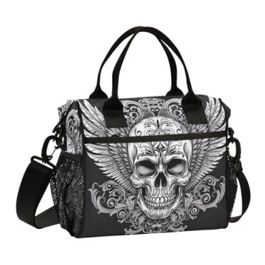 Imagem de ODAWA Lancheira feminina preta caveira para trabalho, lancheiras reutilizáveis