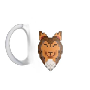 Imagem de Caneca Xícara de Café Porcelana 300ml Cabeça de Cachorro Sheltie Pixel Art