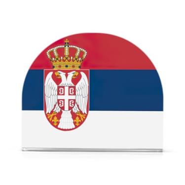 Imagem de Porta-guardanapos de almoço acrílico com bandeira da Sérvia, suporte de guardanapo para mesa, suporte de guardanapo de bar para guardanapos de coquetel de papel de jantar