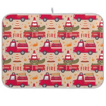 Imagem de Tapete absorvente para secar louças, caminhões de bombeiros de crocodilo, tapete reversível para café, escorredor de pratos de microfibra, tapete de balcão de cozinha, 40,6 x 45,7 cm