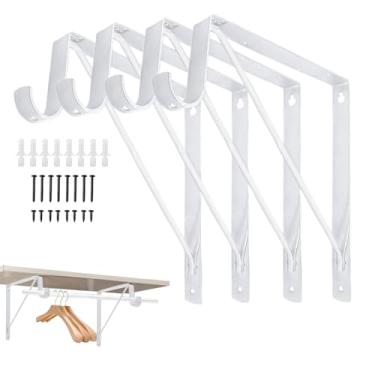 Imagem de Suporte Para Barra De -Roupa,Estrutura De Parede Resistente | Ângulos de Suporte para Prateleira de Armário - Para -Roupa Cozinha Casa de Banho Garagem Quarto Sala de Lavandaria Hall