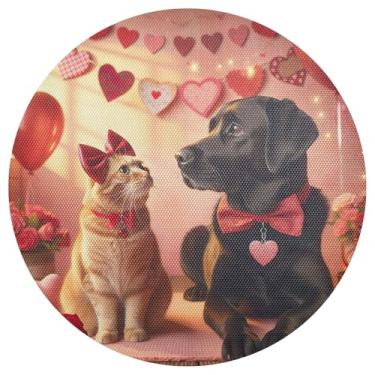 Imagem de Conjunto de 1 tapete de mesa vermelho da Valentine Pets, lavável de 38 cm, jogo americano circular de PVC, para mesa de jantar, mesa de cozinha