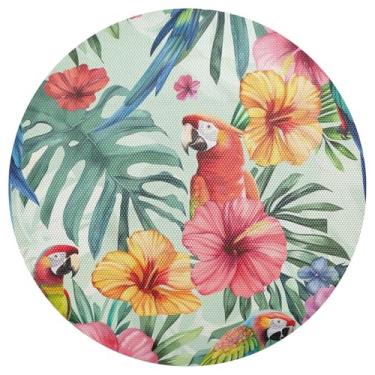Imagem de Jogo americano tropical Parrots círculo verde conjunto de 1 jogo americano de PVC tapete de mesa de jantar de 38 cm lavável para festa de Natal