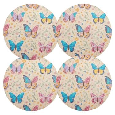 Imagem de Jogo americano de cozinha Butterflies Peach conjunto de 4 jogos americanos de PVC redondos de 38 cm para mesa de jantar, tapetes laváveis para festa de Natal