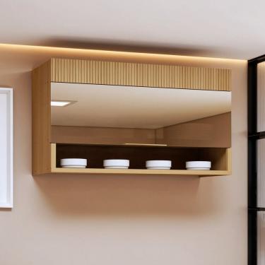Imagem de Armário Aéreo 1 Porta Basculante de Vidro Temperado e Nicho 120cm 100% Mdf Realeza Premium Carvalho