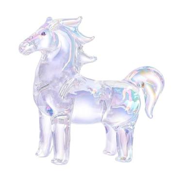 Imagem de Fenteer Estatueta de Cavalo de Vidro Realista Colecionável para Escritório, Sala de Estar e Presente Memorial, Ab Colorido