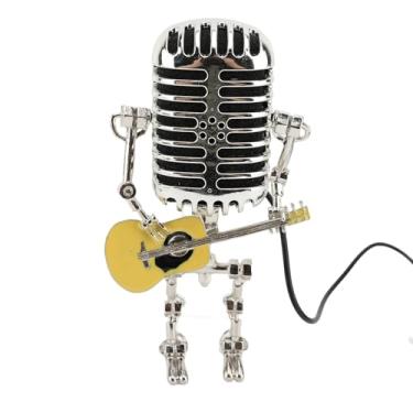 Imagem de Asixxsix Abajur de Mesa robô de Guitarra de Microfone Vintage, Lâmpada de robô de Microfone Vintage de Alumínio, Luz Noturna de de Metal, Abajures de Mesa de Cabeceira para Decoração (Amarela)