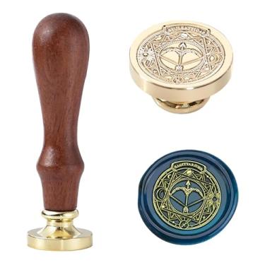 Imagem de Conjunto de selos de cera do zodíaco – Sagitário, selo de constelação de latão retrô de 30 mm com alça para convites, envelopes, cartões de presente de aniversário, scrapbooking