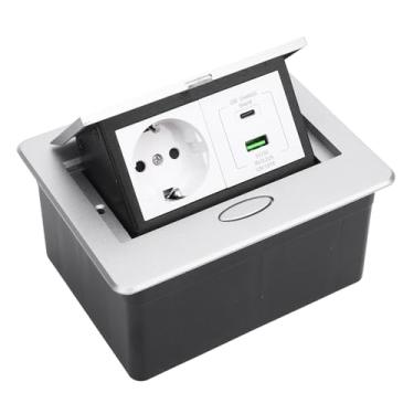 Imagem de FTVOGUE Tomada Embutida de 2 Pinos Com Portas USB AC Tomada de Mesa Prateada para Escritório, Hotel, Escola e Mesa de Casa