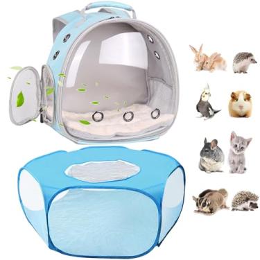 Imagem de Pacote com 2 mochilas para porquinhos-da-índia e cercadinho com tampa, cercadinho respirável para animais de estimação, cerca de exercício aberta, gaiola portátil para animais pequenos para coelhos
