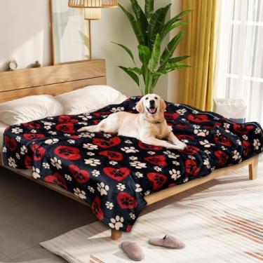 Imagem de Gowyeg Cobertores para cães grandes, 203 x 152 cm, cobertor lavável, tapete macio e felpudo para cama de canil, estampa de pata fofa, cobertor de gato, presentes essenciais para animais de estimação