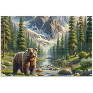 Imagem de Urso Montanha Impressão Paisagem Adultos Quebra-cabeça 500 Peças Quebra-cabeça Família Amantes Presentes Prime Puzzles Família Brinquedo Artwork, 20,5 x 14,9 polegadas