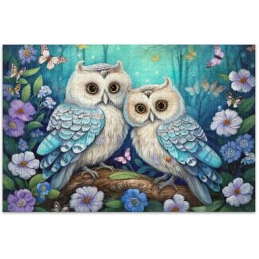 Imagem de Corujas Flores Pintura Quebra-cabeça Adulto 500 Peças Presentes para Elefante Branco Jogo Família Divertido Puzzles Pintura de Arte Floral, 50,5 x 14,9 polegadas