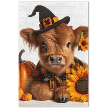 Imagem de Quebra-cabeça abóbora vaca Highland Halloween 500 peças para adultos presentes tecnológicos Prime Puzzles brinquedo de arte, 20,5 x 14,9 polegadas