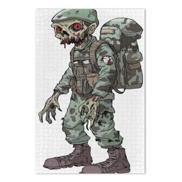 Imagem de Quebra-cabeça Zombie Soldier camuflagem verde 500 peças para adultos, quebra-cabeça com letras nas costas