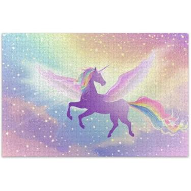 Imagem de Quebra-cabeça de unicórnio majestoso arco-íris 500 peças para adultos família brinquedo arte homens presentes exclusivos para amantes de quebra-cabeça para a família, 50 x 35 centímetros