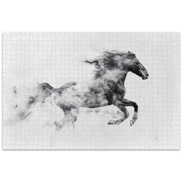 Imagem de Quebra-cabeça de cavalo selvagem preto e branco para adultos 1000 peças presentes de quebra-cabeça exclusivos presentes de brinquedo arte de jogo