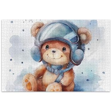 Imagem de Capacete de piloto de urso de desenho animado fofo 500 peças para adultos arte brinquedo pintura arte quebra-cabeça elefantes brancos presentes