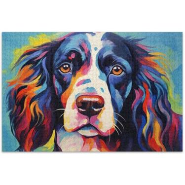 Imagem de Quebra-cabeça de cachorro spaniel colorido para adultos 500 peças, pintura de belas artes, natureza, quebra-cabeças, família, elefante branco, presentes, 51 x 35 cm
