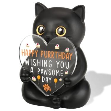 Imagem de SOSREBEDR “Happy Purrthday” Black Cat Themed Humorous Gifts for Cat Mom Pet Owner Wife Friend Family Sister BFF Coworker Colleague, Funny Birthday Mother's Day Home Office Decor Figurines SHM10