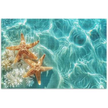 Imagem de Quebra-cabeça adulto estrela do mar azul claro 500 peças presentes para amantes de quebra-cabeças, família, quebra-cabeça, arte, brinquedo, pintura, 51 x 35 cm
