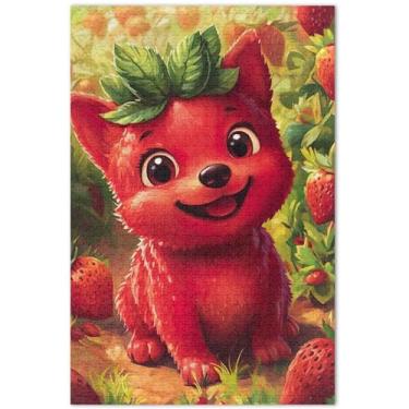 Imagem de Quebra-cabeça fofo de cachorro Corgi de morango, 500 peças, presentes de elefante branco, engraçados, personalizados, difíceis, animais, arte floral, 51 x 35 cm