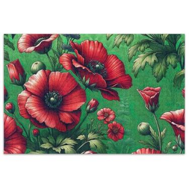Imagem de Quebra-cabeça adulto com flores vermelhas em verde, 500 peças, presentes tecnológicos, quebra-cabeça rígido, arte de flores