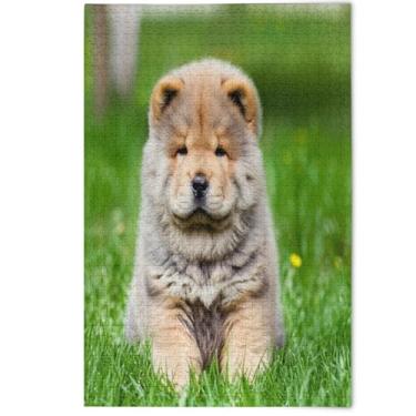 Imagem de Quebra-cabeça adulto 500 peças cenário animal arte decoração Chow filhote cachorro grama paisagem quebra-cabeças amigos família jogos presentes, 500 peças, 52 cm x 37,8 cm