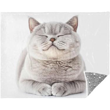 Imagem de TSENQUE Cobertores e mantas personalizadas de gato de pelo curto britânico para sofá cobertores quentes para mulheres 177,8 cm x 139,7 cm cobertor de inverno cinza