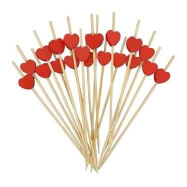 Imagem de Kit de Bambu Para Petisco Decorado Bolinha dourada (Coração vermelho(100 unidade))