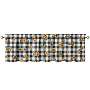 Imagem de Nojuikm Saias de cozinha quadriculadas de girassol engraçadas para decoração de janela pequena drapeadas sobre a pia para cozinha, quarto, lavanderia, decoração de casa 46 x 137 cm