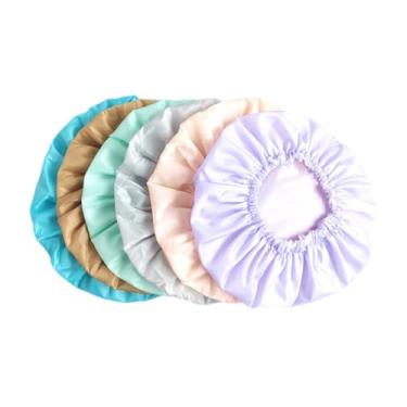 Imagem de 6 peças de touca de banho dupla face à prova d'água, capas de cabelo elásticas reutilizáveis em cores sortidas