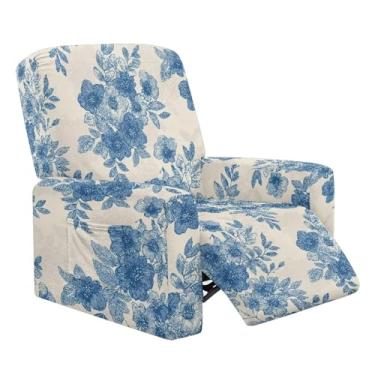 Imagem de Xarleslyna Capa reclinável floral azul arte nórdica floral stretch Lazyboy capas de cadeira reclinável com bolsos, bege capa de sofá para sofá protetor de móveis para sala de estar animais de