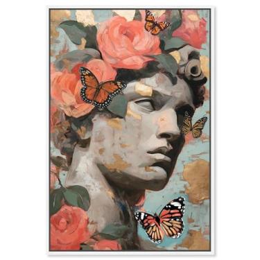 Imagem de Estátua de folha dourada impressão em tela decoração de quarto vintage por Art Remedy, moldura branca, 50 x 76 cm