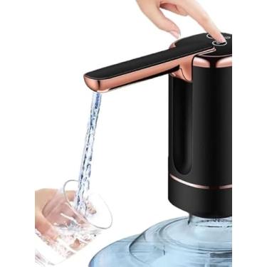 Imagem de Dispenser para Galão de Água, Recarregável USB-C, Preta com Rose Gold, Silenciosa, Alta Rotação, Compatível com Galões 5-20L