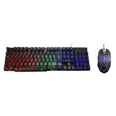 Imagem de Kit Teclado e Mouse Gamer Semi-Mecânico com Fio USB RGB, Iluminação Multicolorida, Layout ABNT2, Tecnologia Óptica, Preto