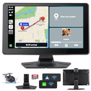 Imagem de TMA Tela veicular sem fio de 9 polegadas, estéreo portátil para carro com Carplay e tela sensível ao toque automática Android, com câmera Dash 4K e câmera de backup 1080P, navegação GPS, link