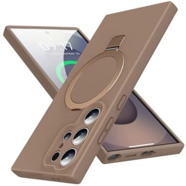 Imagem de KMAMBAG Capa de silicone líquido para Samsung Galaxy S25 Ultra, capa de telefone compatível com MagSafe com suporte, design fino e macio, 6,9 polegadas, roxo